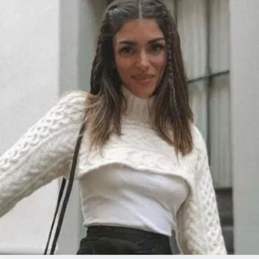 Zara Cream cropped Cowl Neck Chunky Knit Sweater - Picture 4 of 9